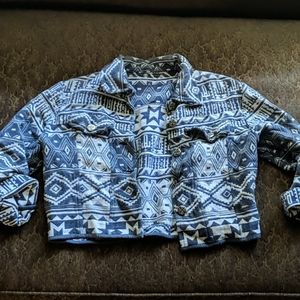Unique Vintage Jacket Nordic Print Woven Cropped